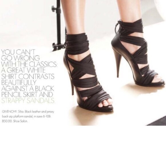 Givenchy Women Jersey Wrap Stiletto Sandals US 8 EU 38 Black Leather Back Zip - Picture 1 of 14